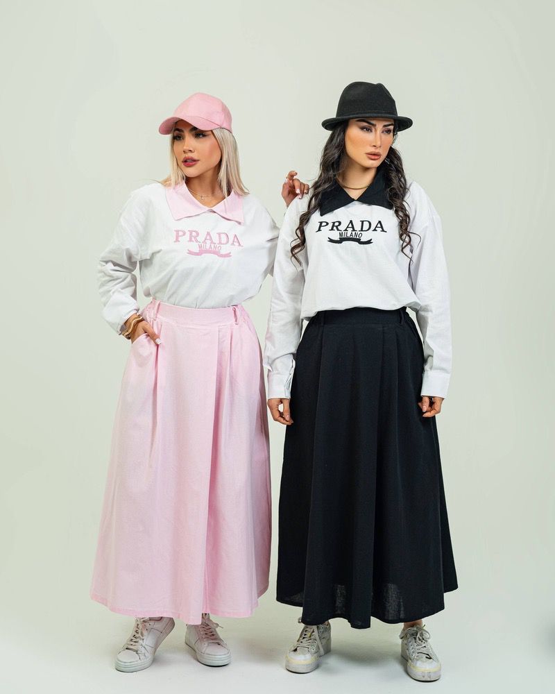 ست شومیز دامن prada جنس لینن درجه یک فری سایز مناسب (۳۶تا۴۴)در ۷رنگ