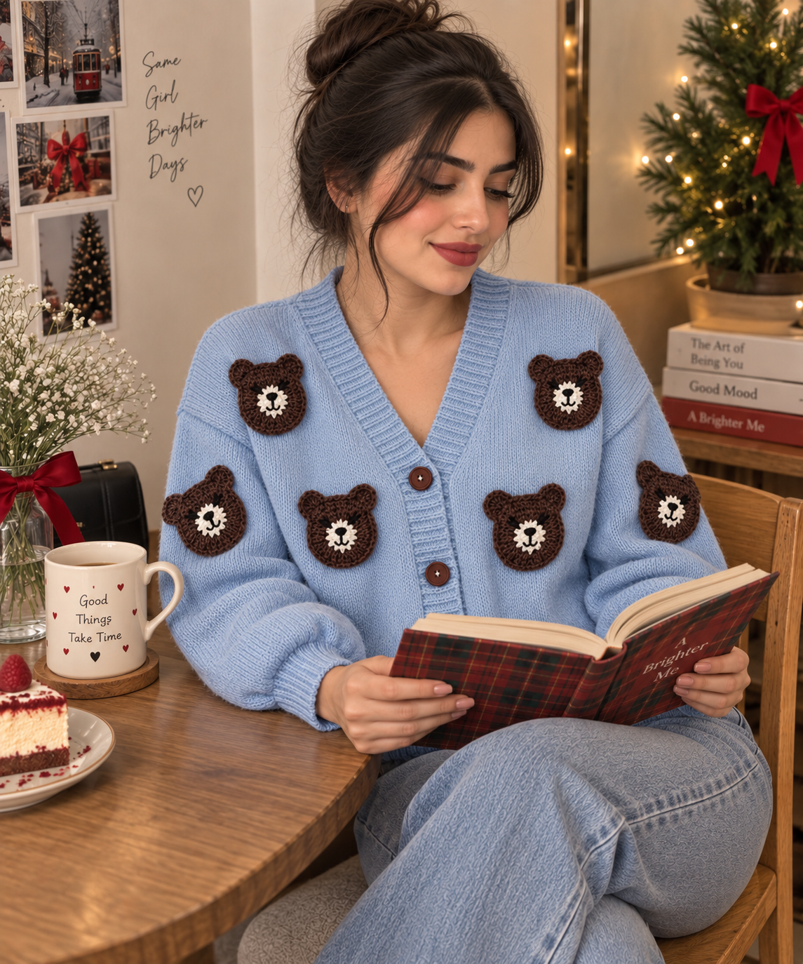 کاردیگن خرسی عروسکی -جنس نخ کاران ترک-فری سایز مناسب (32تا42)لیوراما استور